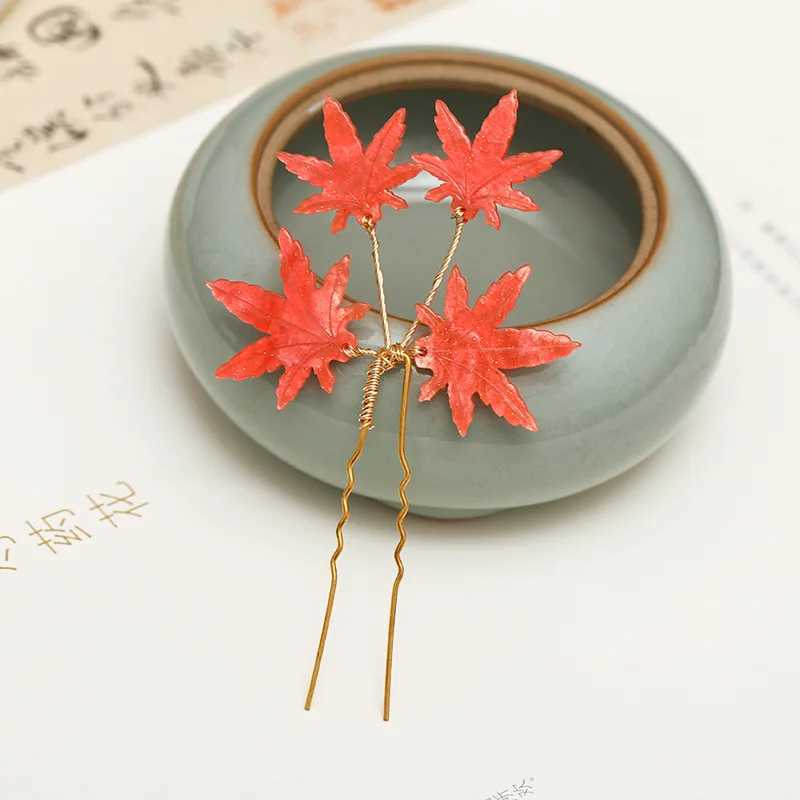 New Retro Autumn Maple Leaf Hairpins Clips Hair Sticks Forks Hair Combs Tassel Necklace Bride Noiva Wedding Hair JewelryX240913