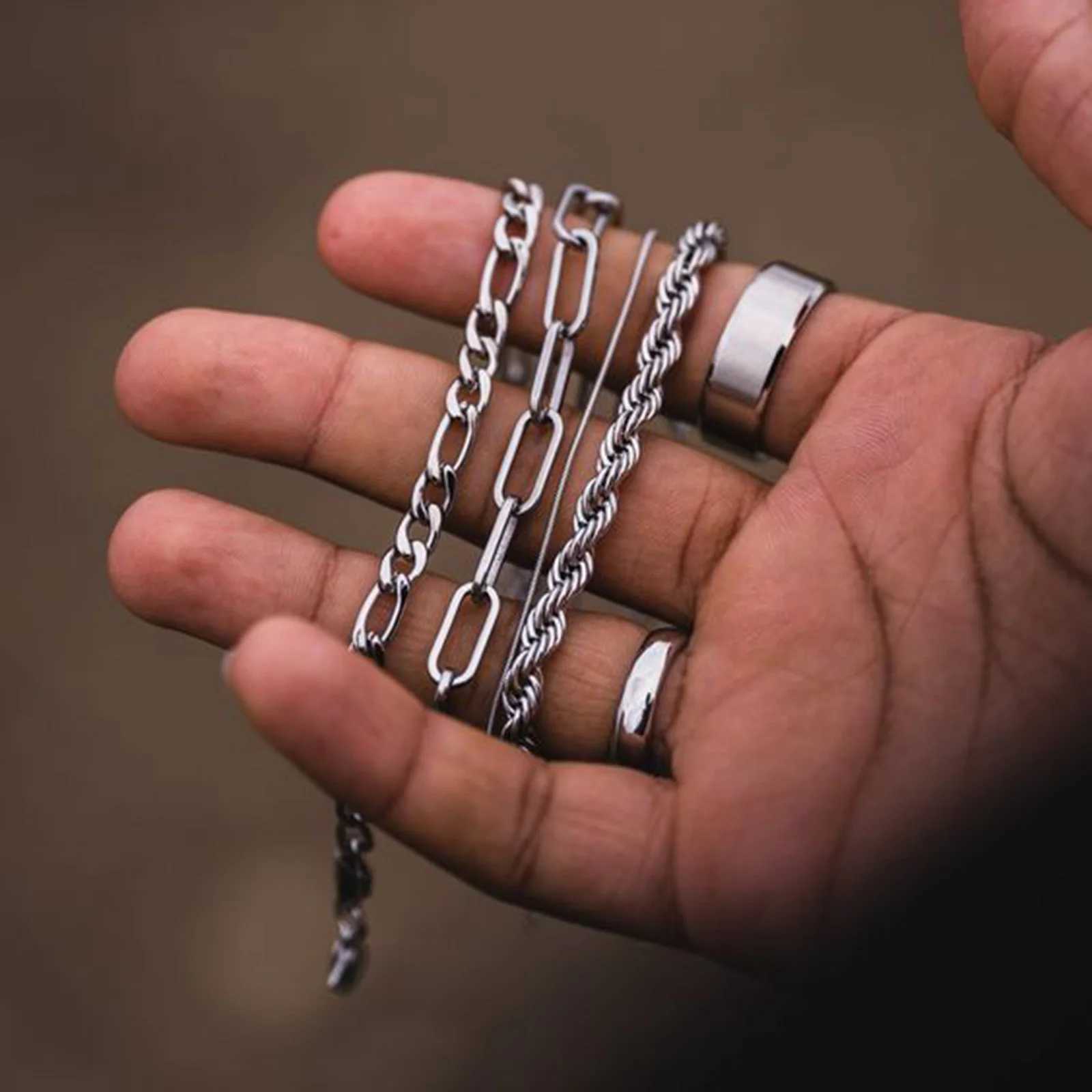 Vnox 2/3/4/5pcs Bracelets for Men Women Never Fade Unisex Bracelet Jewelry Set Simple Cuban Chain Figaro Rpe Box Snake ChainX240913