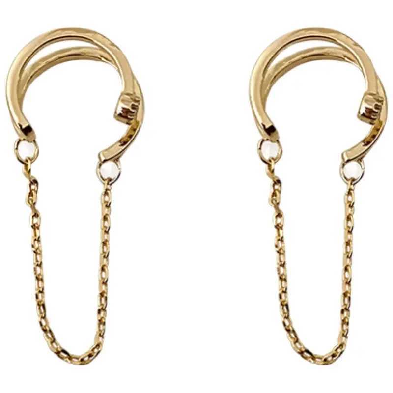 Elviragirl 1 Pcs Korean Fashion Double Layers Crystal Tassel Earcuff Fake Piercing Ear Cuff Clip on Earrings for Women JewelryX240913