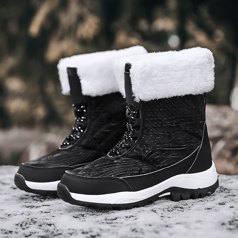 Winter warm women's cotton for outdoor Northeast high top lace up casual shoes with plush lining and thick sole snow boots