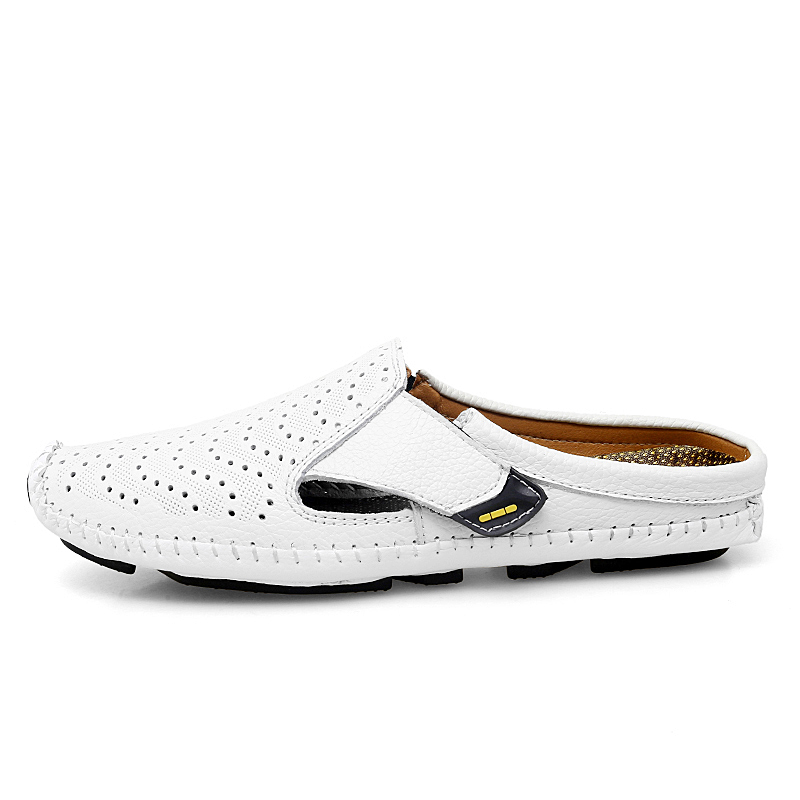 New Genuine Leather Men's Slippers Summer Breathable Casual Mules Light Half Shoes For Men Outdoor Anti-slip Driving Loafers Man