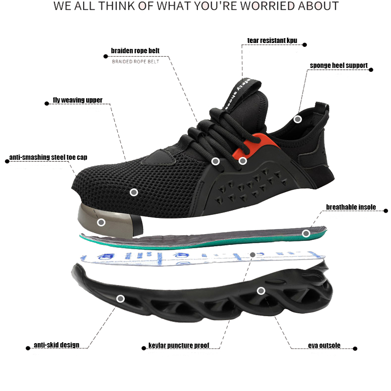 Work Safety Shoes For Men Summer Breathable Boots Working Steel Toe Anti-Smashing Construction Safety Work Sneakers Hot n89
