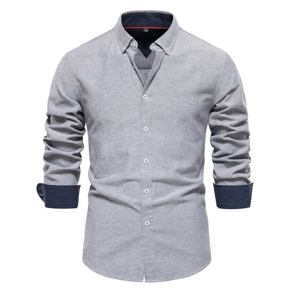 S~2XL Mens Cotton Shirt 2024 Spring/Summer Solid Color Casual Polo Shirt Mens Long Sleeve Thin Breathable Shirt 7 Colors W240913