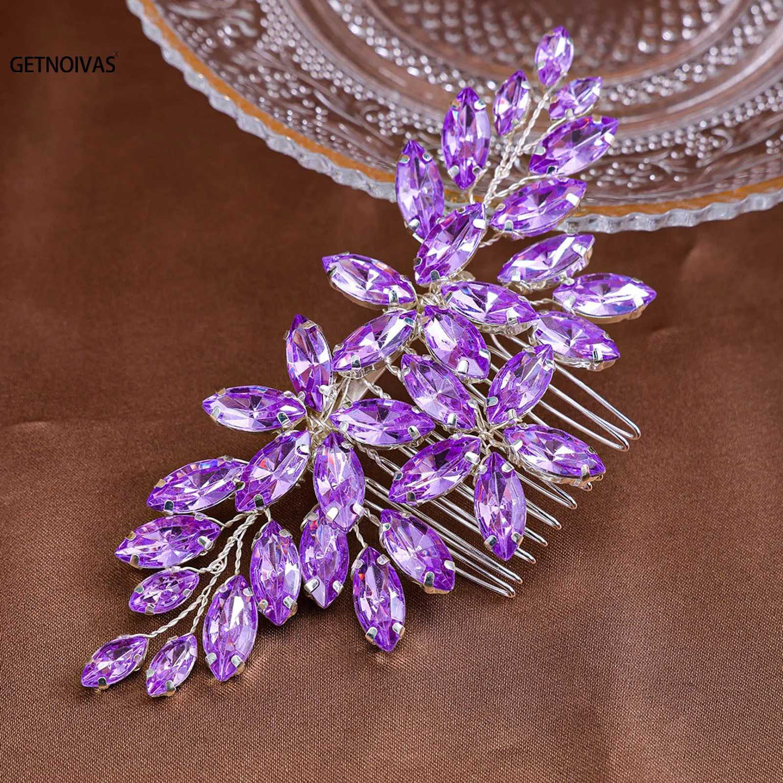 Purple Crystal Hair Comb Handmade Rhinestones Hairpins Fashion Metal Headpiece Bridal Tiaras Elegant Hair Accessory For WomenX240913