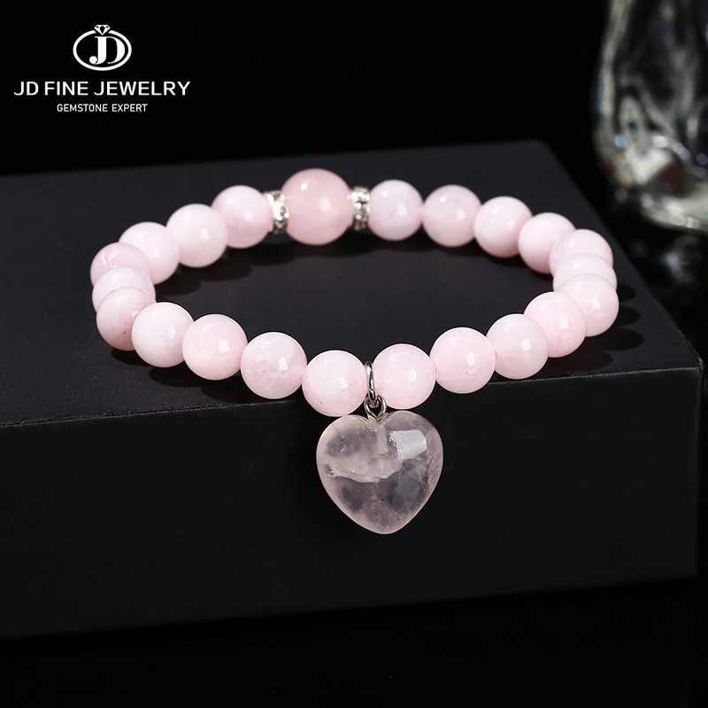 JD Natural Pink Quartz Yellow Tiger Eye Unakite Heart shaped Pendant Beaded Bracelet for Womens Lover Elegant Handmade Stretch Treatment Gift W240913