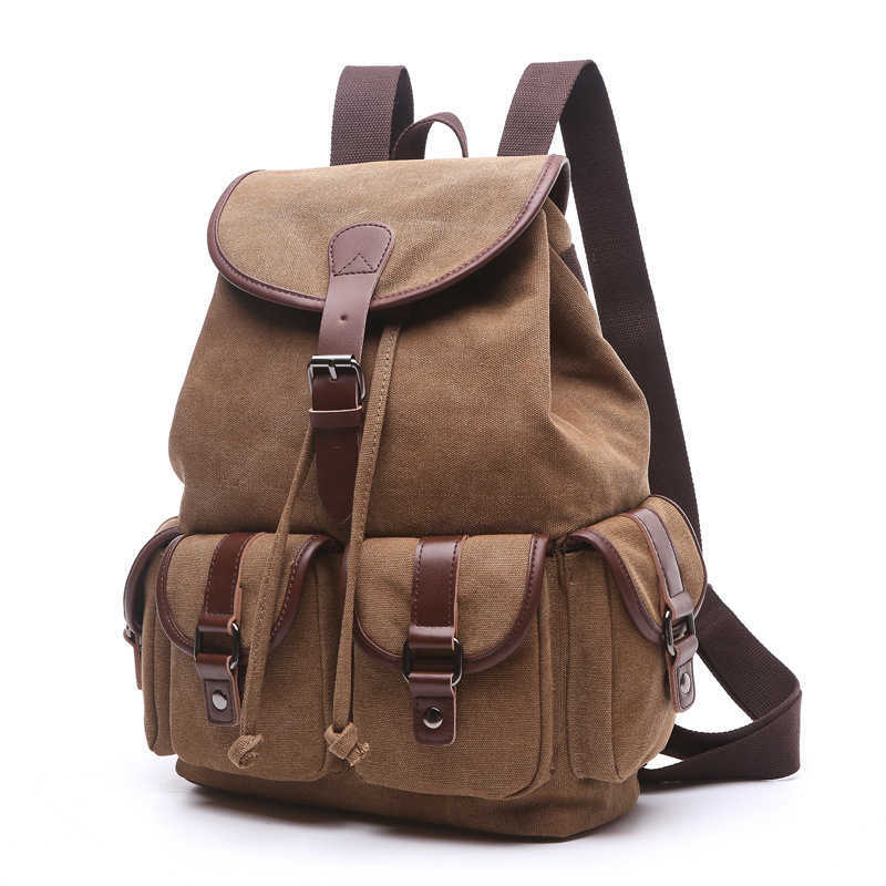 Canvas Backpack Korean fashion women's backpack student solid color Multi Pocket outdoor travel bag 240915
