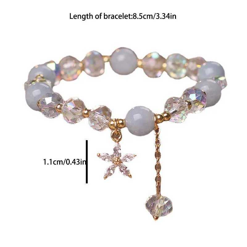 ZAKOL Fresh Sea Blue Crystal Bead Bracelet Shining Zircon Flower Pendant Charm Friendship Bracelet Womens Jewelry Gift W240913
