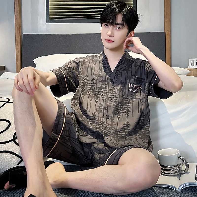 Japan Kimono Mens Sleepwear Summer Cotton Short Sleeves Pajamas Set Casual Loungewear for Man Cardigan Leisure Pijamas Dropship Y240913