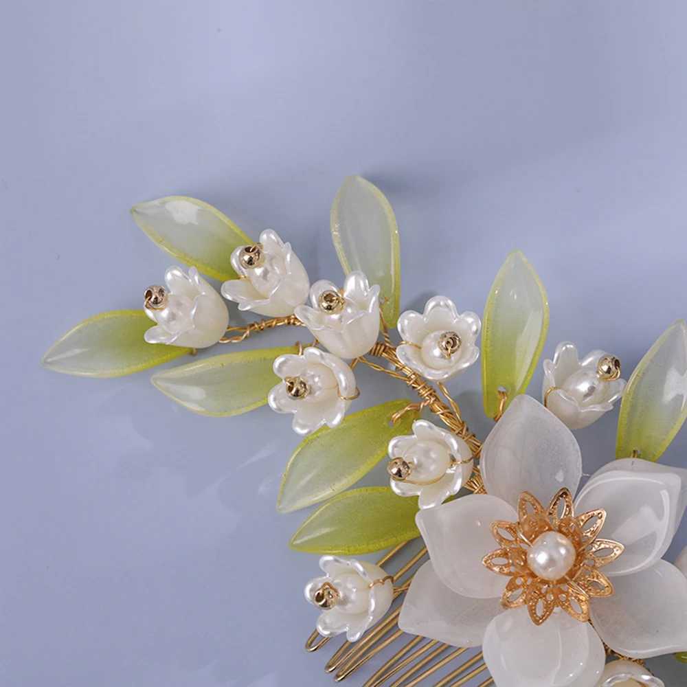 Floral Hair Comb Chinese Hanfu Hair Accessories For Women Green Flower Alloy Hairpin Hair Clips Vintage Girls Headwear JewelryX240913