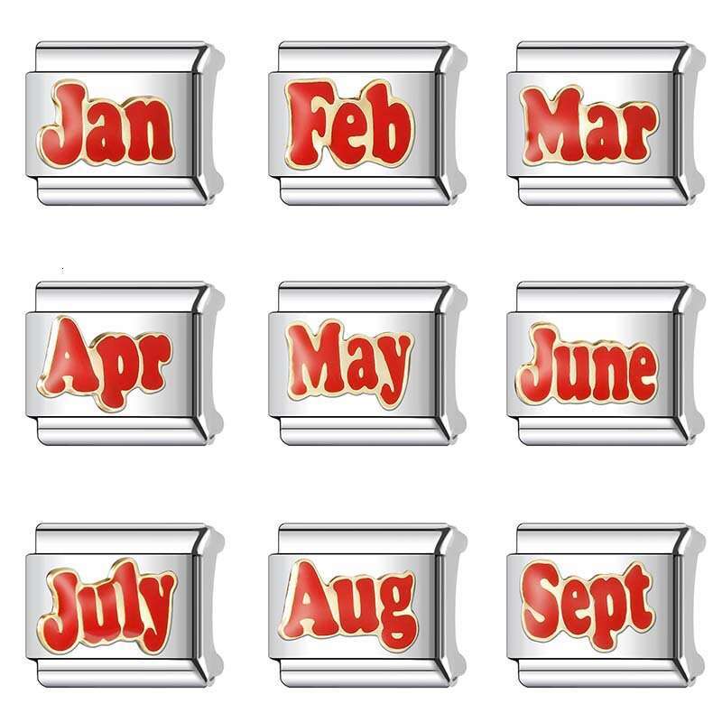 New Women's Gift 12 Birth months Bead Italian Charms Links Bangle Beads Fit 9mm Stainless Steel Bracelet Making DIY For Women Fashion Jewelry