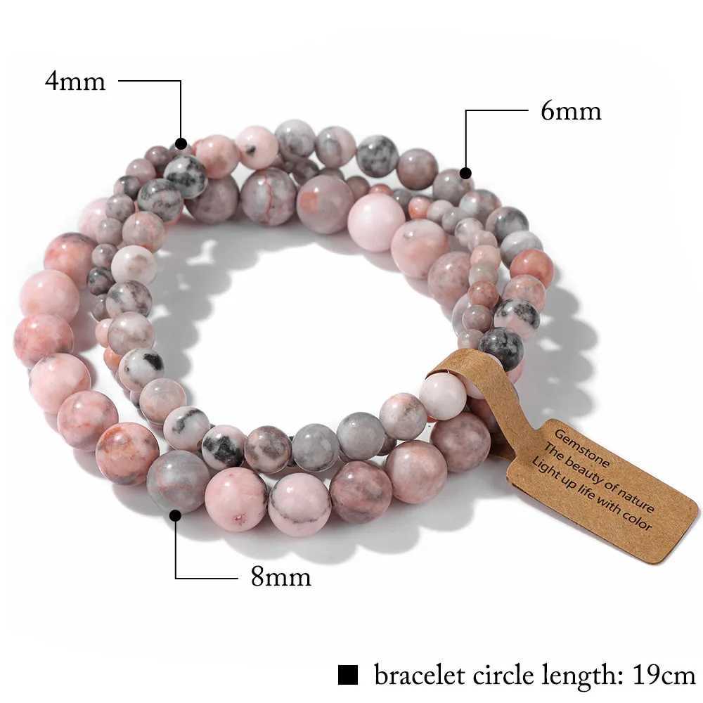 3 pieces/set of natural stone Unakite bead bracelets 4/6/8mm diamond shaped peacock elastic rope bracelet womens yoga jewelry gift W240913