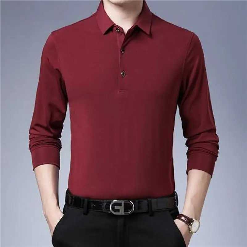 Collar long sleeved T-shirt mens spring and summer thin pure cotton top polo bottom loose zipper casual fashion W240913