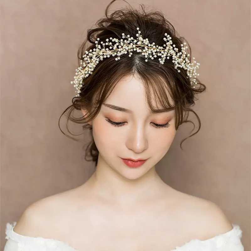 FORSEVEN Gold/Silver Color Pearls Headband Headpieces Women Kids Tiara Bride coroa Noiva Wedding Hair Jewelry AccessoriesX240913
