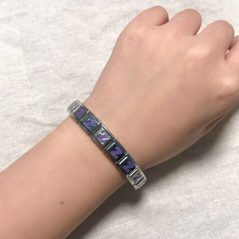 New Titanium Steel Purple English Letter DIY Bead Italian Charm Bracelet Italian Charm Links Fit 9Mm Bracelet Jewelry DIY Making Gifts