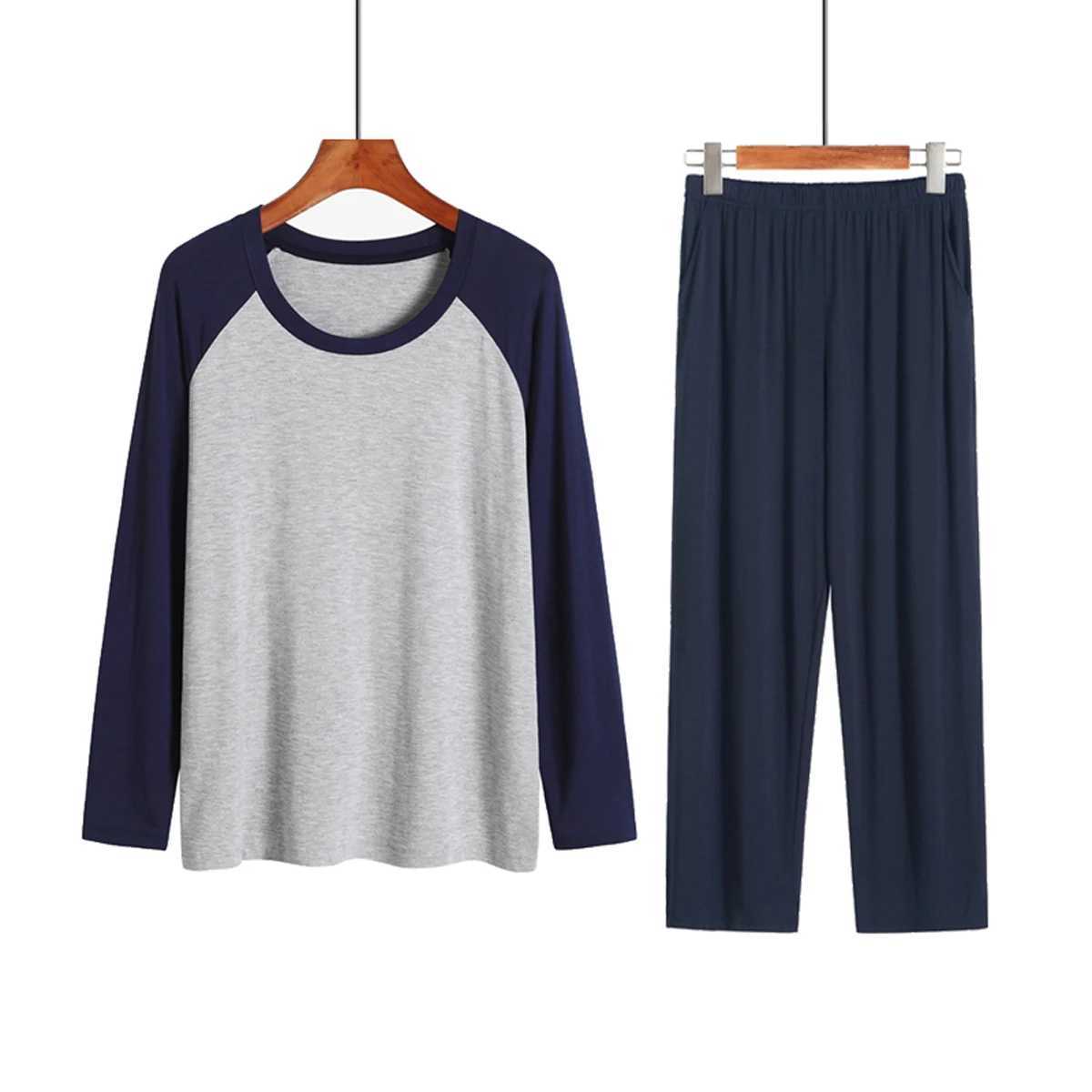 Spring And Summer Modal 2 Sets Of Mens Pajamas Homewear Mens Large Size Long-Sleeved Trousers Autumn Clothes Bottoming Clothes Y240913