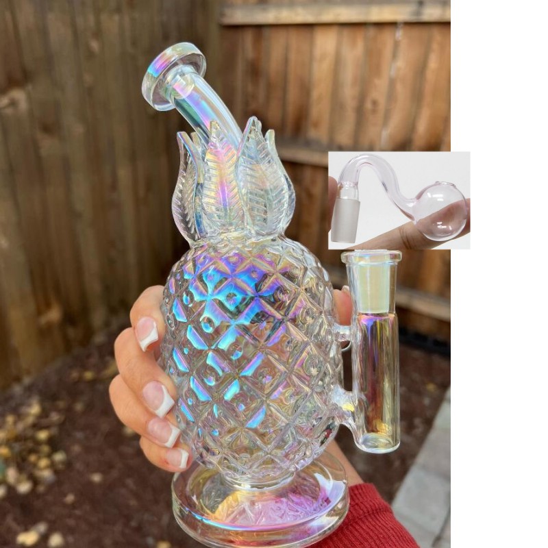 8 inch hookah Green Darkgreen clear multicolor pink amber pinapple shape dab rigs smoking glass water bong 14.4mm oil burner bowl