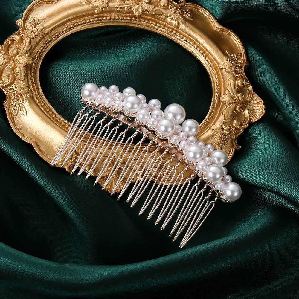 1Pc Fashion Women Pearl Hair Combs Wedding Hair Accessories Hair Pin Rhinestone Tiara Bridal Clips Bride Hair OrnamentsX240913