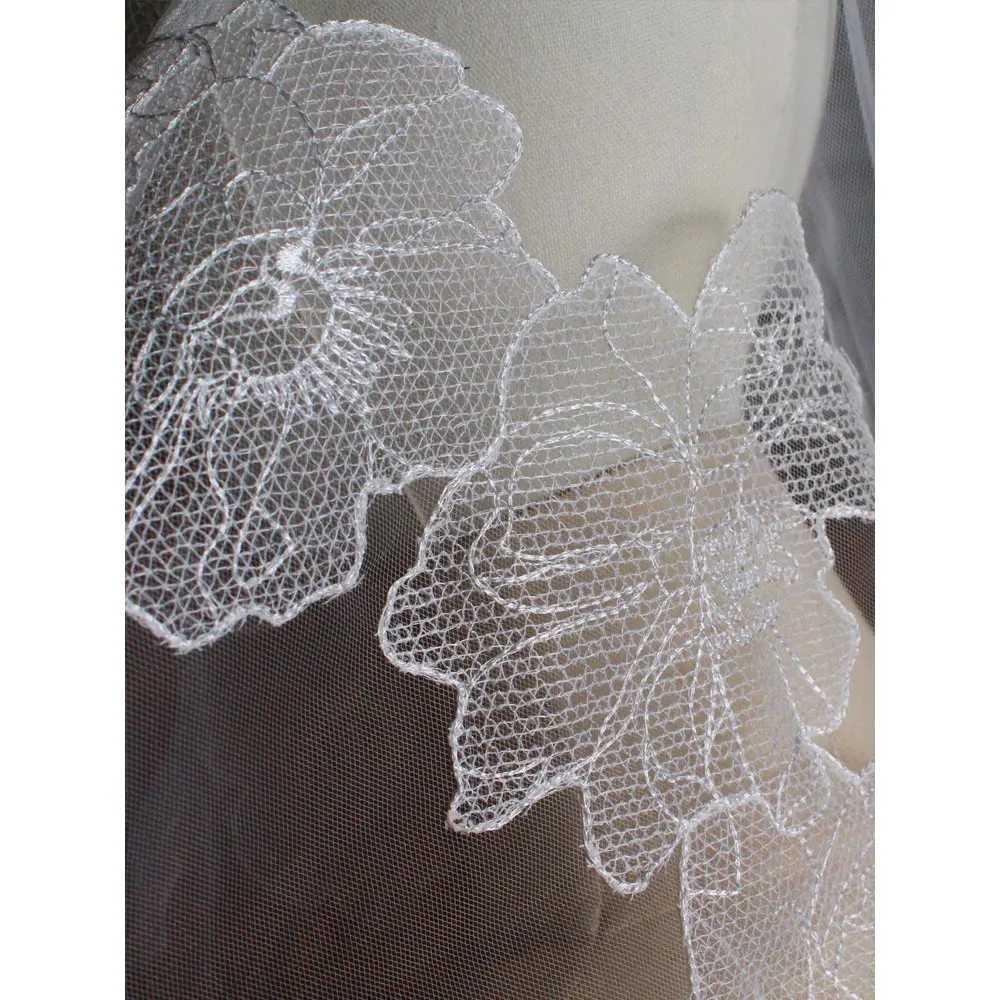 V855 Elegant Wedding Bridal White Lace Veil One-Layer Tulle Appliqued Brides Covering Face Headdress VeilX240913