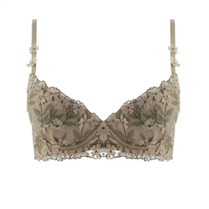 Lightweight y lingerie for women with floral embroidery lace steel ring top support small chest padding adjustable bra 240913