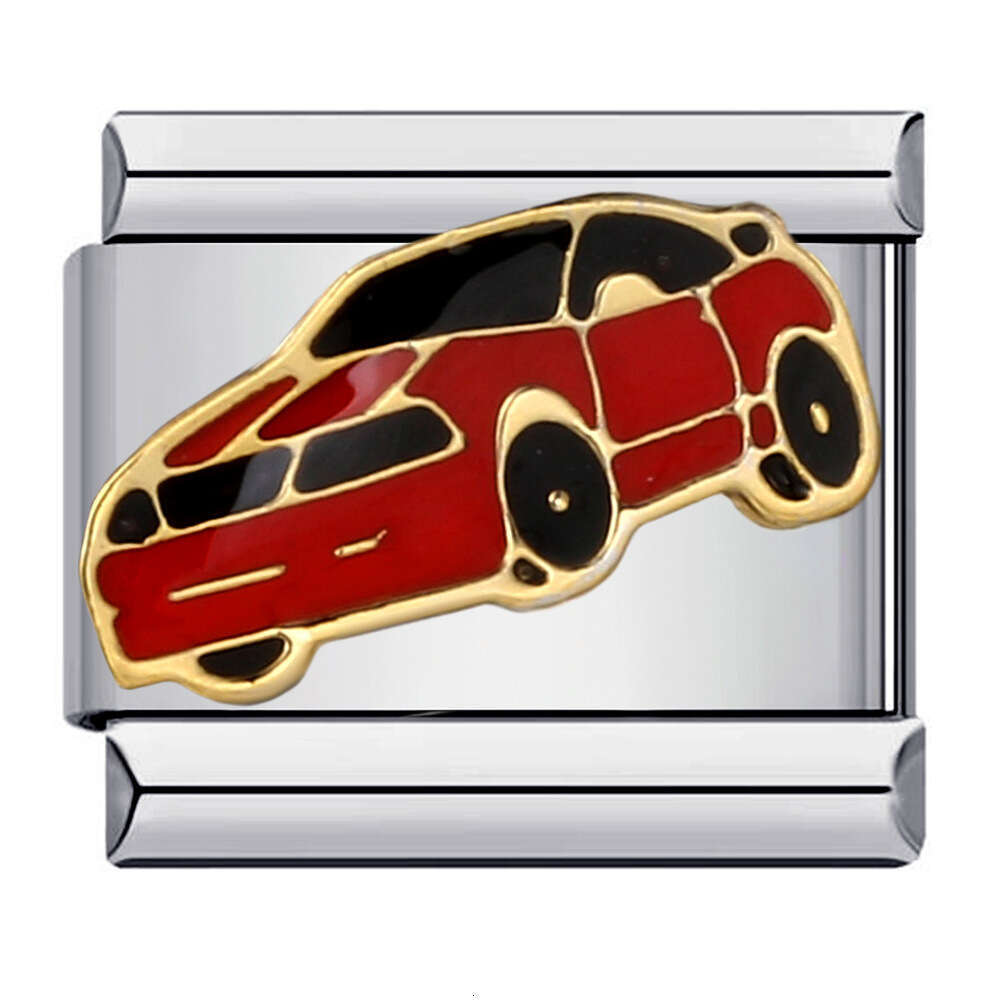 New Transportation Element Bead Titanium Steel Welding Pattern Enamel DIY Bracelet Accessories Italian Charm Links Fit 9Mm Bracelet Jewelry DIY Making