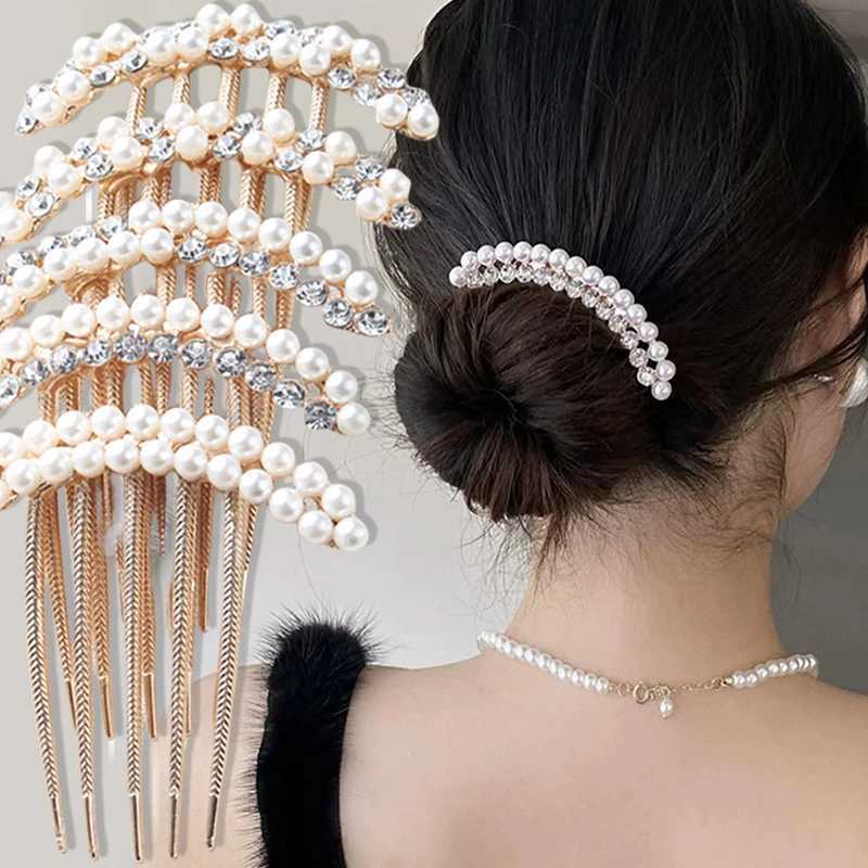 Elegant Luxury Pearl Crystal Hair Combs Pin Women Elegant Bun Decor Wedding Bridal Hair Claw Clips Hair Jewelry AccessoriesX240913