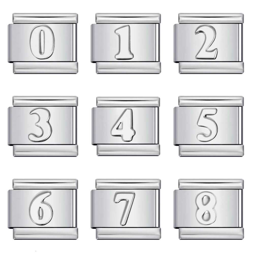 New Titanium Steel Concave Convex Arabic Numerals DIY Bead Bracelet Bead Italian Charm Links Fit 9Mm Bracelet Jewelry DIY Making Gifts