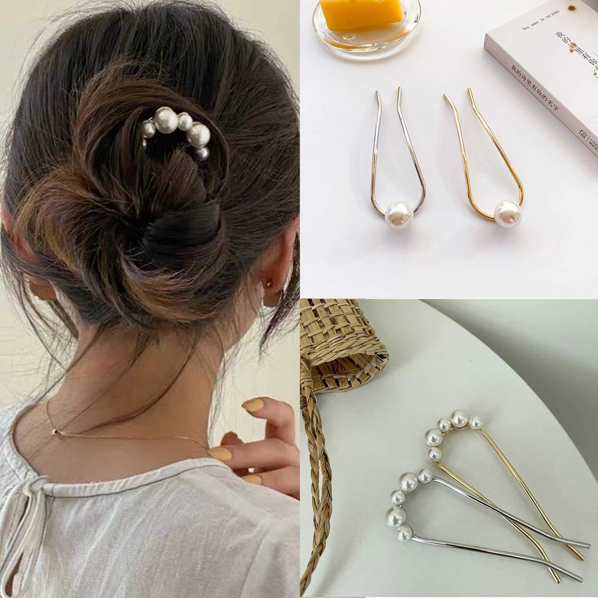 U Shaped Hairpins Hair Clips for Women Korean Style Elegant Metal Forks Vintage Pearl Styling Hairpins Hair Styling Tools GiftsX240913