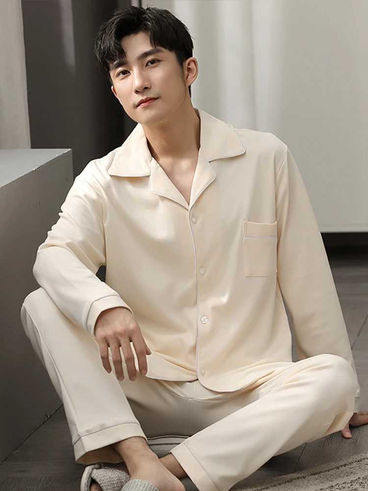 Blue Cotton Pajamas Winter Men Sleepwear Nightwear Full Sleeves PJ Pijama Hombre Home Clothes 2 Pieces Set Cotton Pyjama Homme Y240913