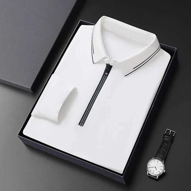 High end trendy zipper lapel long sleeved T-shirt for men in spring and autumn pleated resistance casual and loose fit suitable for business polo shir