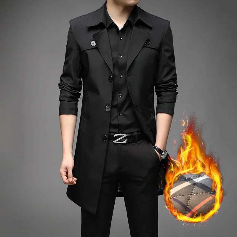 2023 Autumn Spring Winter High Quality Medium Long Trench Coat with Cotton Thickened Mens Suit Collar Young Casual Mens Wear Y240913