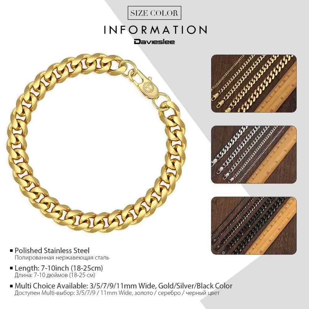 Polished Stainless Steel Bracelet for Men Women Gold Color Black Color Punk Casual Curb Cuban Link Chain 3/5/7/9/11mm KBM158AX240913