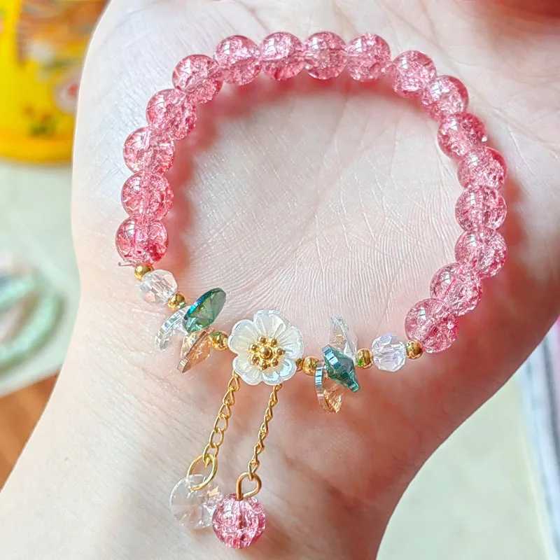 Korean New Sweet Chrysanthemum Bracelet Womens Colored Crystal Bead Elastic Rope Bracelet Girls Party Wedding Jewelry Gift W240913
