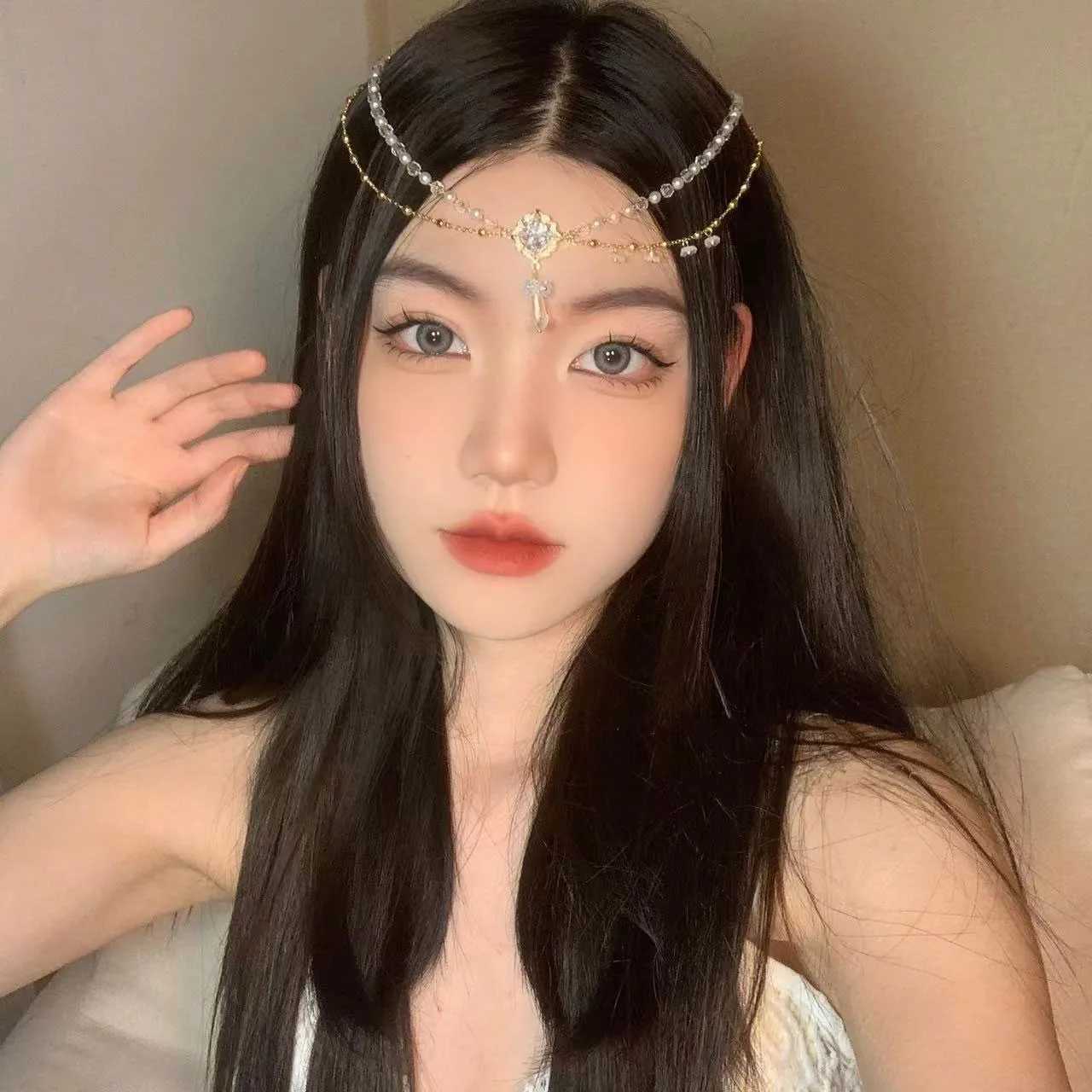 Pearl Headband Soft Chain Net Hairbands for Bride Wedding Party Hair Accessories Fashion Beaded Headdress Women Noiva JewelryX240913