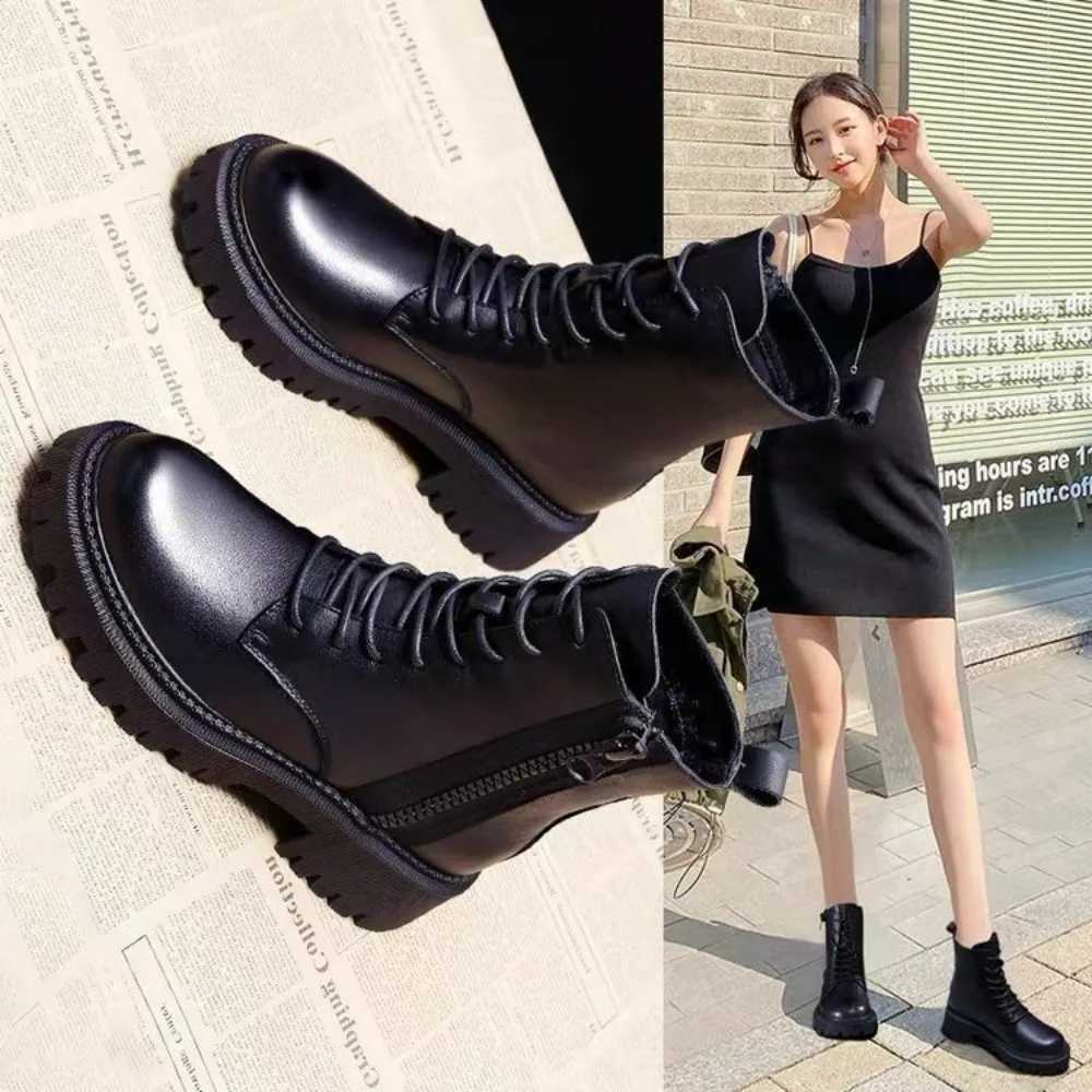 English Mid-calf Boots for Women Autumn Winter New Designer Black Platform Shoes Female Fashion Casual Ankle Botas De Mujer M240912