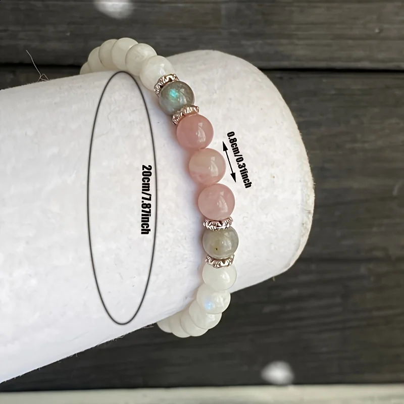 1pcMoonstone Labradorite and Rose Quartz Bracelet Calm Spiritual Beginnings Positive Energy Protection Stress Relief B 240906
