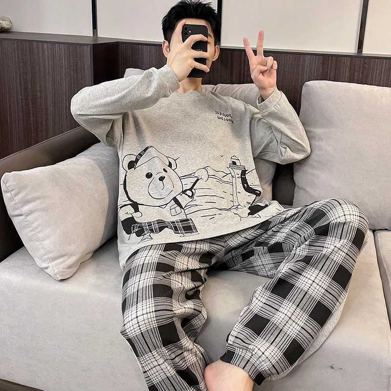 Cotton Pajamas Set For Men Korean Fashion Nightwear Pjs Plus Size 3XL Home Suit Male Pijamas Sleeping Tops Home Clothes Homme Y240913
