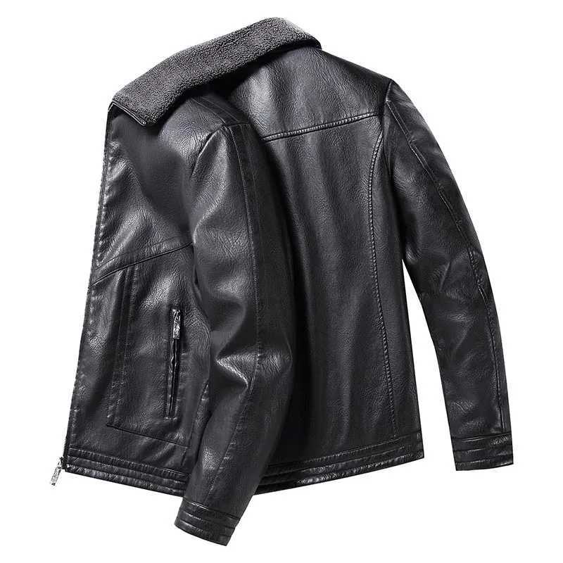 Faux Leather Biker Jacket with Faux Fur Trim for Men Cashmere Blend Sleeves and Wide Waist DesignX240913