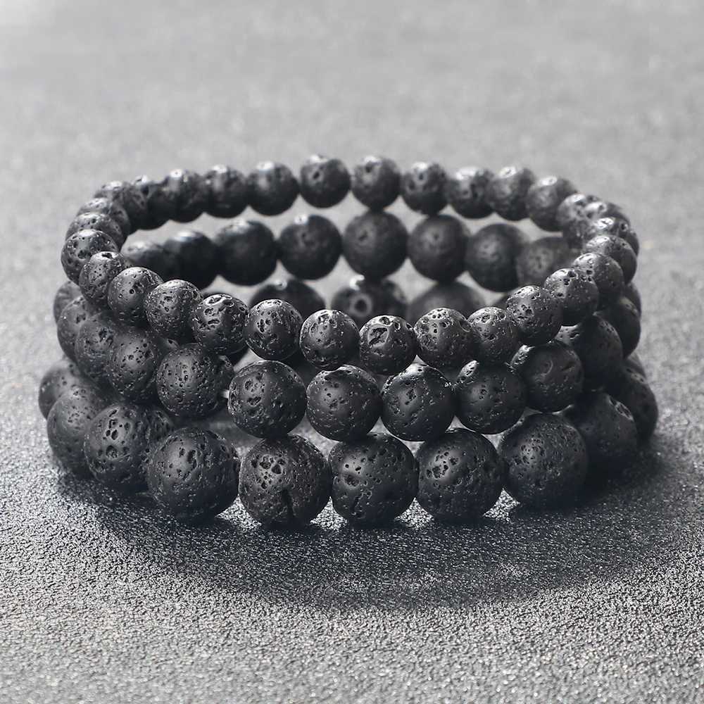 Natural volcanic bead bracelet mens charm black lava bracelet essential oil diffusion elastic bracelet womens jewelry Pulseras W240913