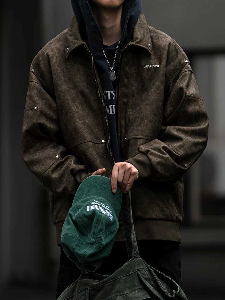 Plus Size American Vintage Motorcycle Jacket Mens Clothing Spring Autumn High Quality Loose Coat Fashion Leather Jacket MaleX240913