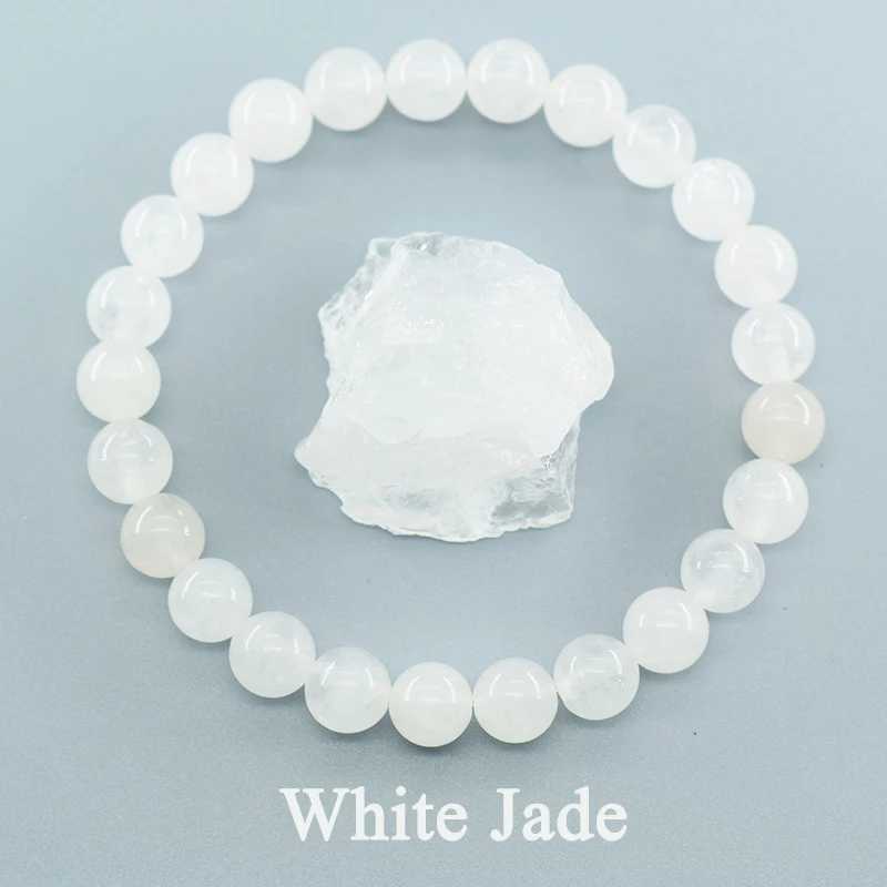 Authentic natural white jade bead bracelet womens round jade bracelet stone elastic bracelet purifying soul yoga meditation jewelry W240913