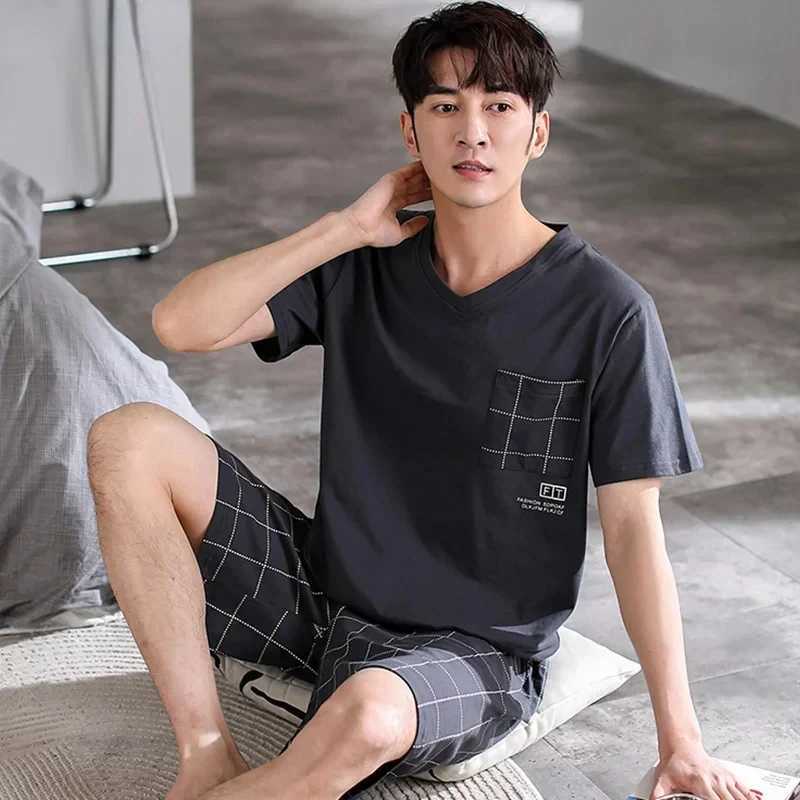 Dropshipping Pajama Set for Mens Cotten Pajamas Sleep Wear Big Size 3xl 4xl Pijamas Para Hombre Summer Cotton Shorts Sleepwear Y240913