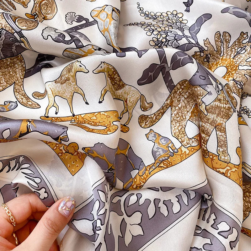 Spring 100% Mulberry Silk Scarf Women er Birds Horse Print Square Bandana Ladies Party Accessories Wear Shawl Foulard 240909