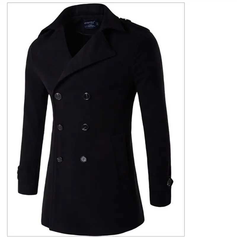 2022 Autumn/Winter New Mens Mid Length Woolen Coat Double Breasted Slim Fit Fashion Versatile Weaver Coat Windbreaker Y240913