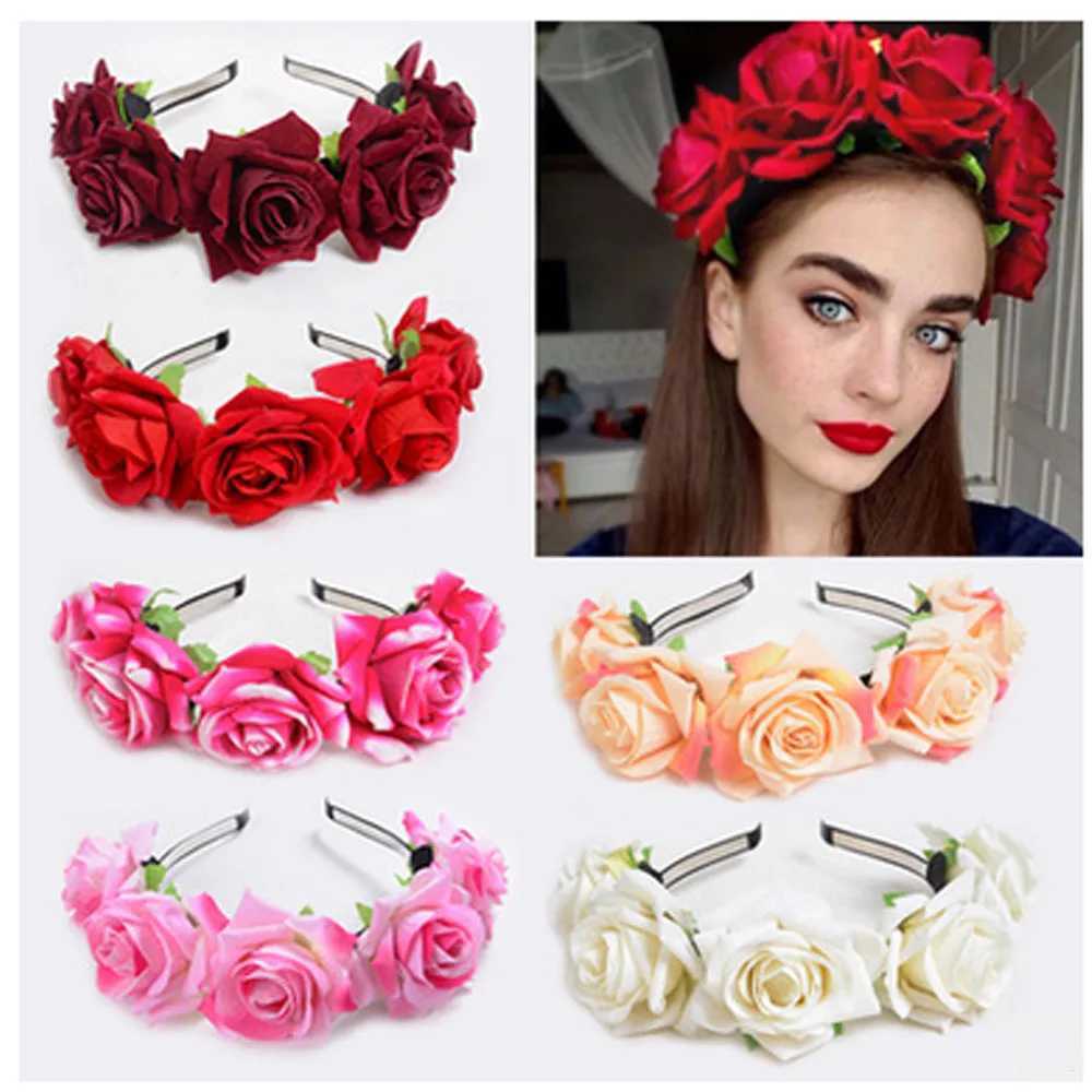 Headbands Halloween Red Rose Hair Band hairhoop Cosplay Costume Party Flannel Flowers Crown Headband Festival Garland Wedding Headpie H240913