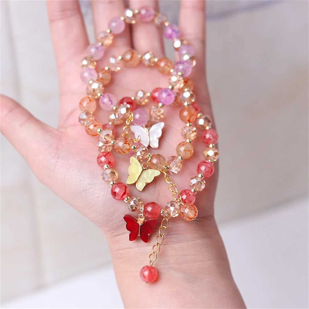 Fashionable butterfly bead bracelet suitable for women imitates jade bohemian crystal charm elastic rope bracelet handmade jewelry W240913