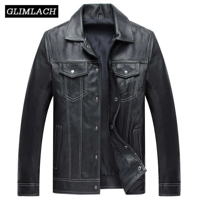 Genuine Men Casual Coat Brand Luxury Real Slim Lapel Black Pocket Sheep Leather Jacket Aviation ClothesX240913