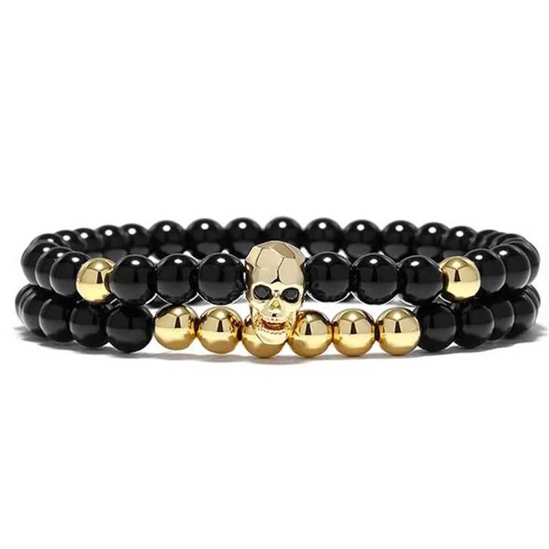 DIEZI One Sets 6mm Black Energy Yoga Skull Charm Bracelet for Men and Women Natural Stone Buddhist Bead Bracelet Jewelry W240913