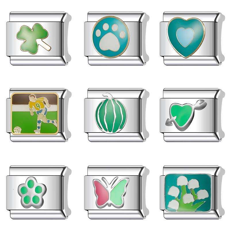 New Women's Gift Green series Bead Italian Charms Links Bangle Beads Fit 9mm Stainless Steel Bracelet Making DIY For Women Fashion Jewelry