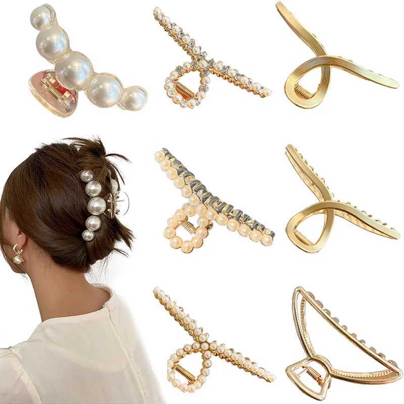 Large Pearl Hair Claw Clips For Women Gold Metal Geometric Clamps Barrette Simple Girls Hairpins Headwear Party Hair AccessoriesX240912