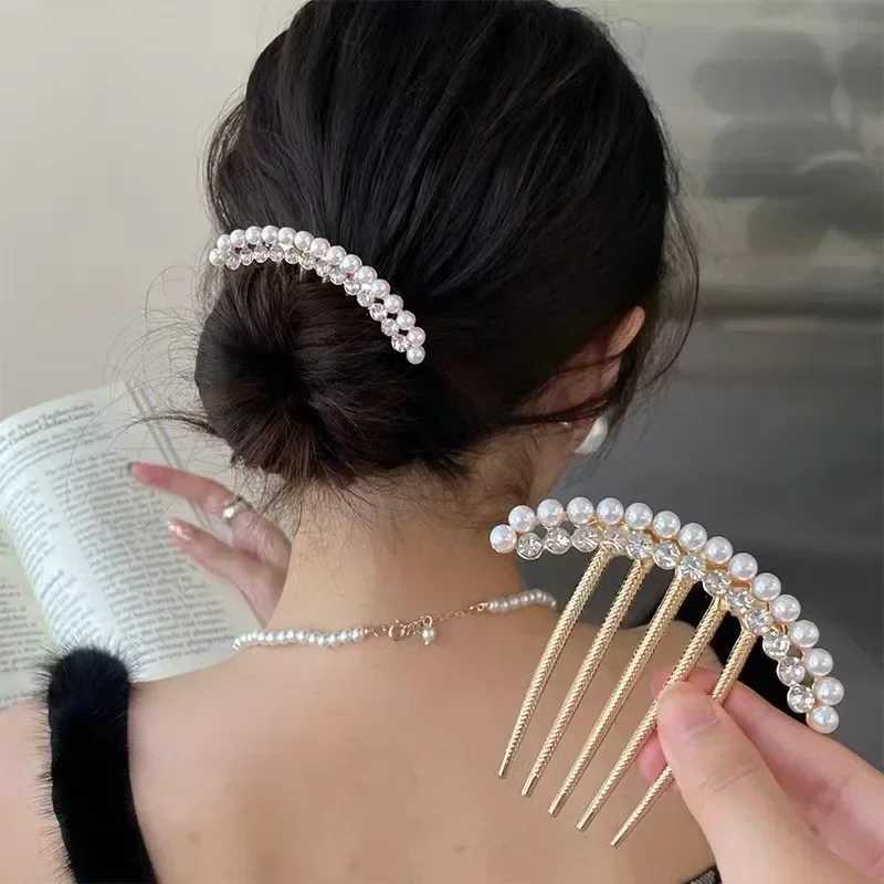 Elegant Luxury Pearl Crystal Hair Combs Pin Women Elegant Bun Decor Wedding Bridal Hair Claw Clips Hair Jewelry AccessoriesX240913